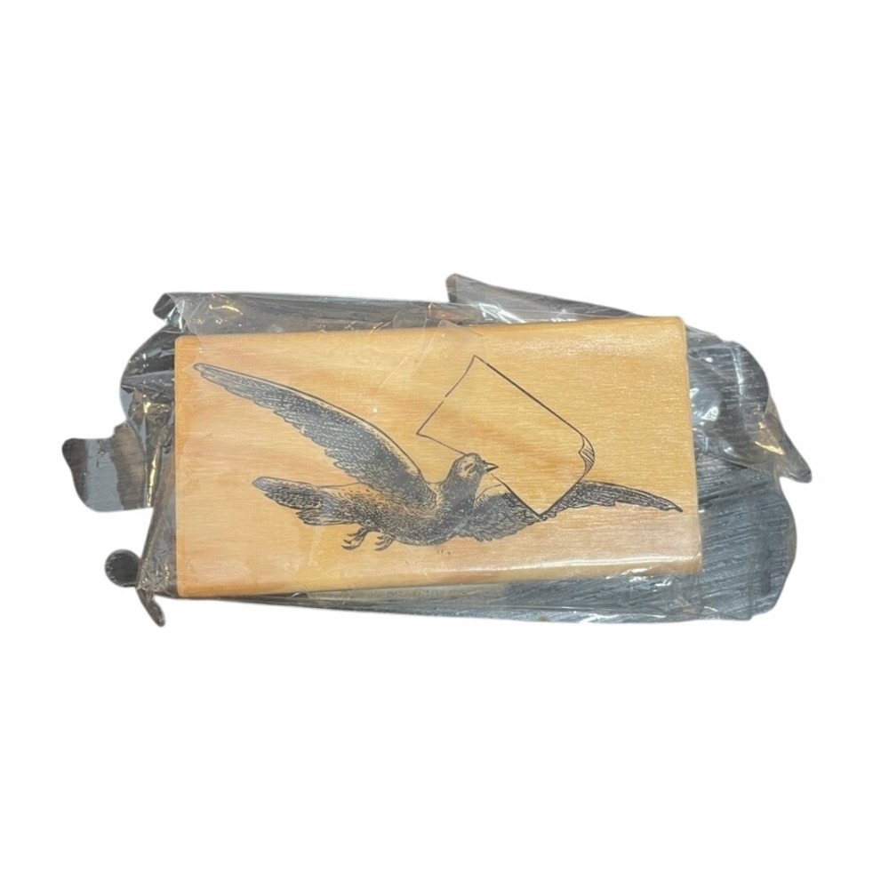 Michaels Wood Mounted Rubber Stamp Bird Carrying Letter Envelope 203996 Vintage